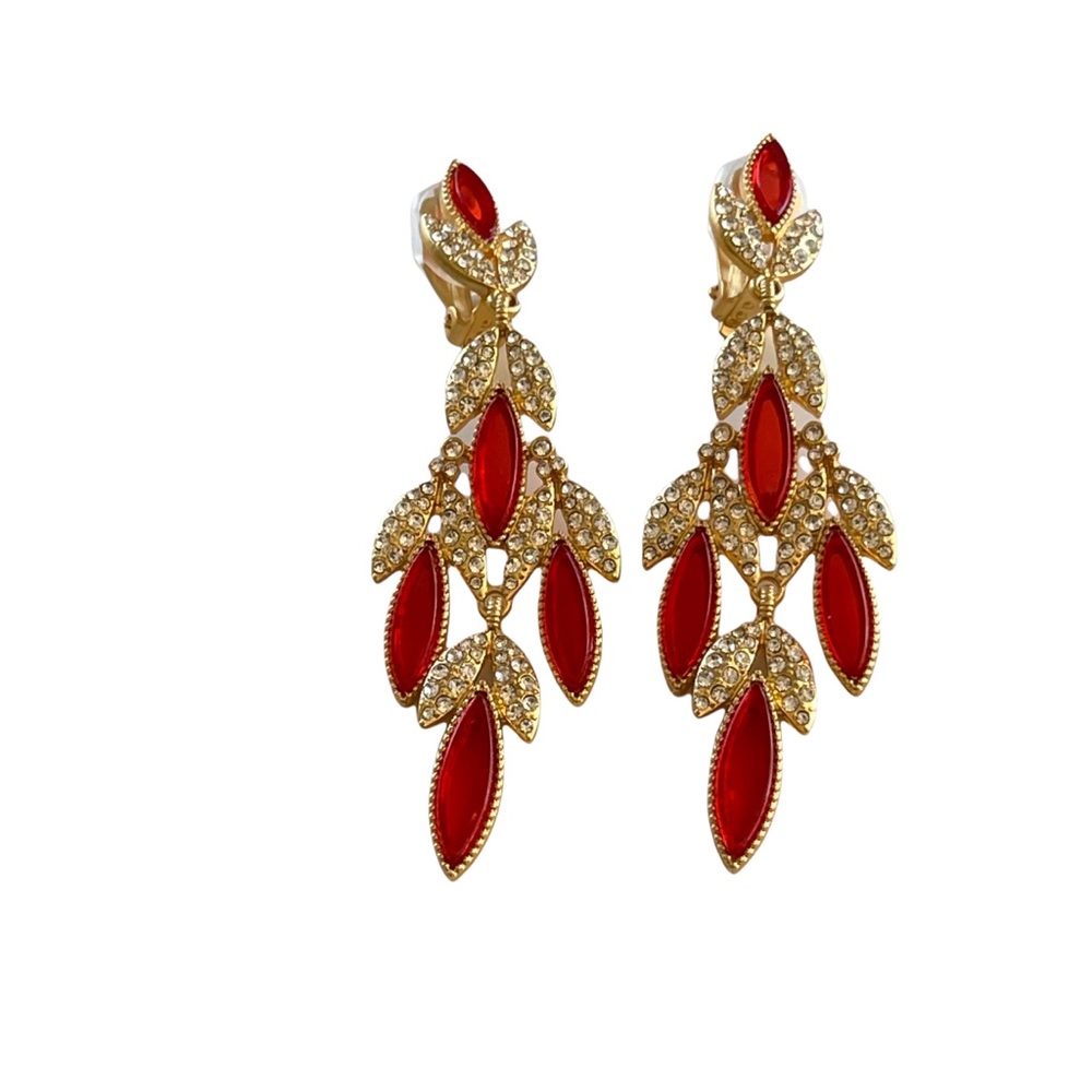 Macaron Paris red Marquis poured lucite crystal clip earrings